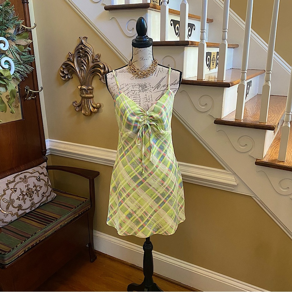 Forever 21 lime green plaid A-line sun dress - NWOT’s